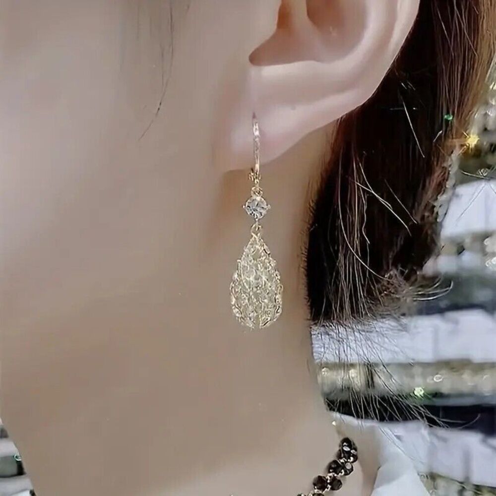 Elegant Rhinestone Dangle Earrings - Picture 2 of 6